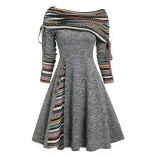 Convertible Neck Cinched Striped Flare A Line Dress from dresslily dresslily Convertible Neck Cinched Striped Flare A Line Dress