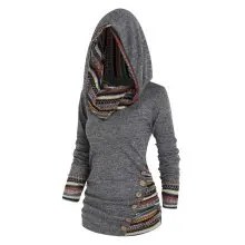 Tribal Geometric Stripe Panel Hooded Knit Top Long Sleeve Mock Button Knitted Top from dresslily dresslily Tribal Geometric Stripe Panel Hooded Knit Top Long Sleeve Mock Button Knitted Top